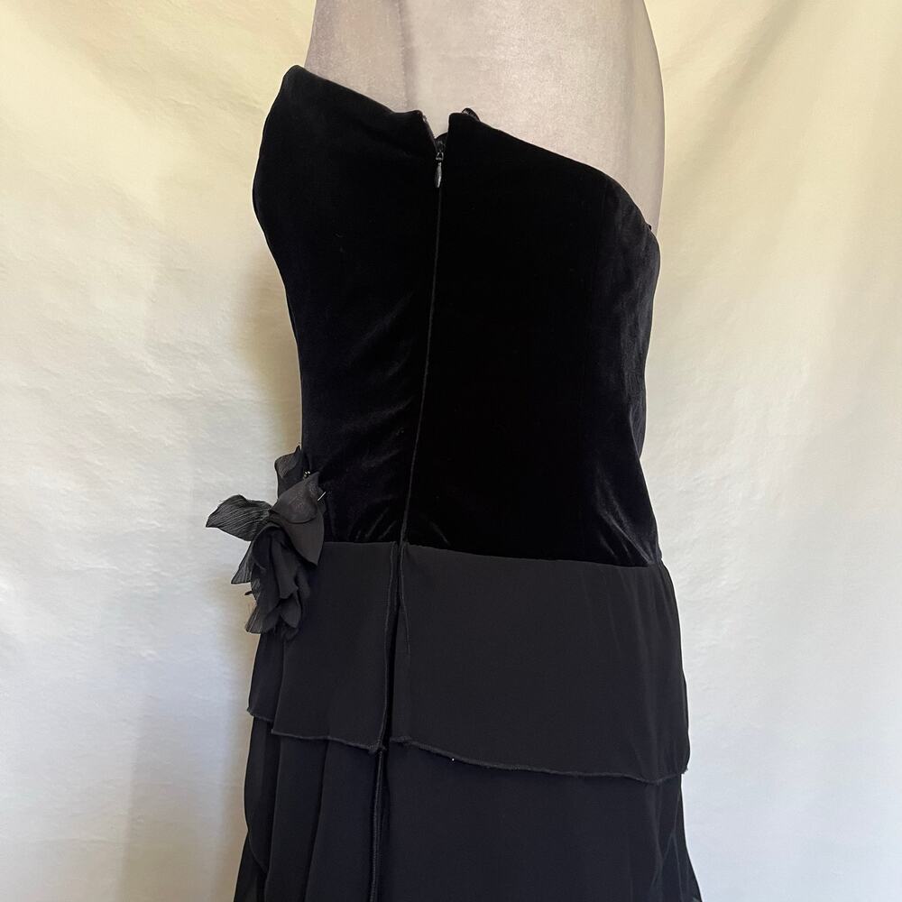 Xscape Joanna Chen Velvet Chiffon Strapless Dress 12 Prom Glam Goth Drop Waist - Picture 5 of 16